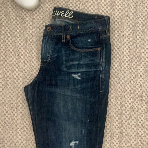 MADEWELL Distressed Rail Straight Denim Jeans Dark Indigo Whiskering 31 - Picture 6 of 10